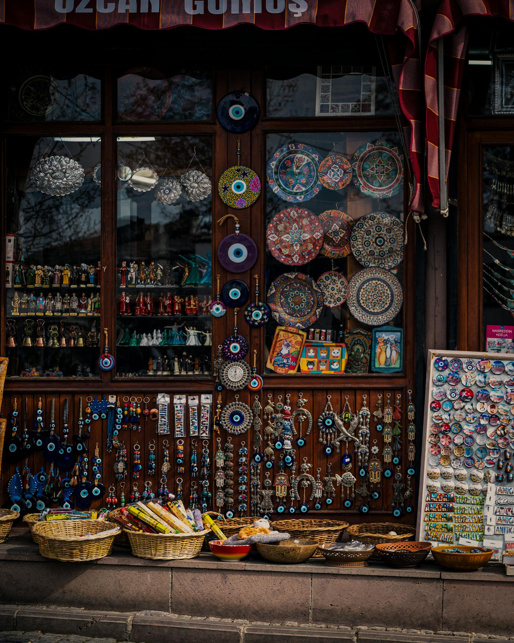 Colorful Turkish souvenir shop showcasing traditional crafts and ceramics.